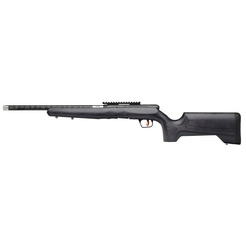 B Series Timberlite  Bolt Action Rifle, 22 LR, 18" Carbon Fiber Wrapped Barrel, Threaded 1/2x28,  Matte Finish, Black, Carbon Wood Laminate Gray Stock, Savage AccuTrigger, 0 MOA Picatinny Rail, 10 Rounds, 1 Magazine 70219