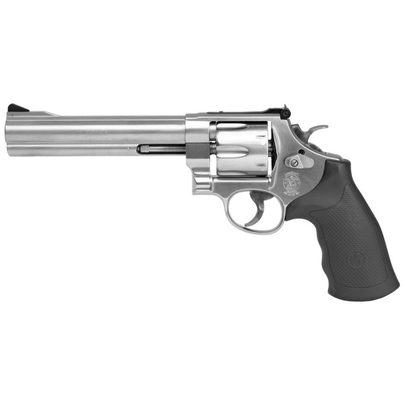 Model 610 | 10MM, 6.5" Barrel, Stainless Steel Frame, Matte Stainless Steel Finish, Synthetic Grips, 6Rd, (3) 6-Shot Moon Clips Included, Adjustable Rear Sight, N Frame Revolver, Double Action/Single Action 12462