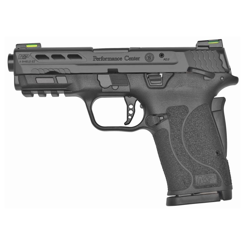 Performance Center Shield EZ, Semi-automatic, Compact, 9MM, 3.8" Ported Barrel, Black Armornite Finish, Polymer Frame, Black Color, Performance Center Aluminum Trigger, Grip Safety, Thumb Safety, Hi-Viz Litewave H3 Tritium/Lightpipe Sights, Black Barrel/