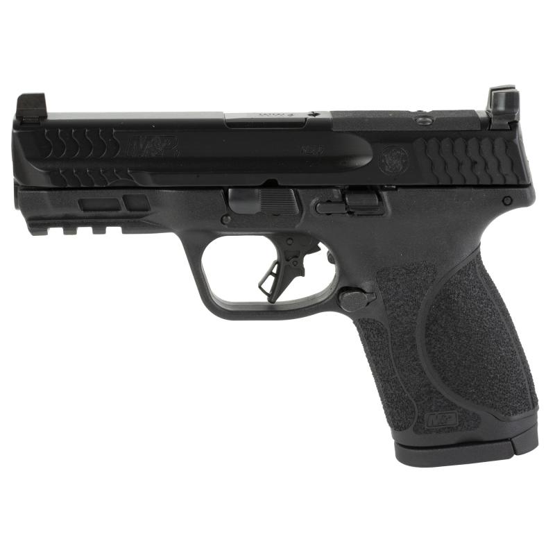 M&P 2.0, Striker Fired, Semi-automatic, Polymer Frame Pistol, Compact, 9MM, 4" Barrel, Armornite Finish, Black, Optic Height Sights, Optics Ready, No Manual Safety, Flat Face Trigger with Integrated Trigger Safety, 15 Rounds, 2 Magazines 13563