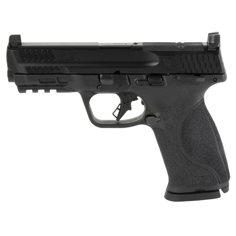 M&P 2.0, Striker Fired, Semi-automatic, Polymer Frame Pistol, Compact, 9MM, 4.25" Barrel, Armornite Finish, Black, Optic Height Sights, Optics Ready, Thumb Safety, Flat Face Trigger with Integrated Trigger Safety, 17 Rounds, 2 Magazines 13567