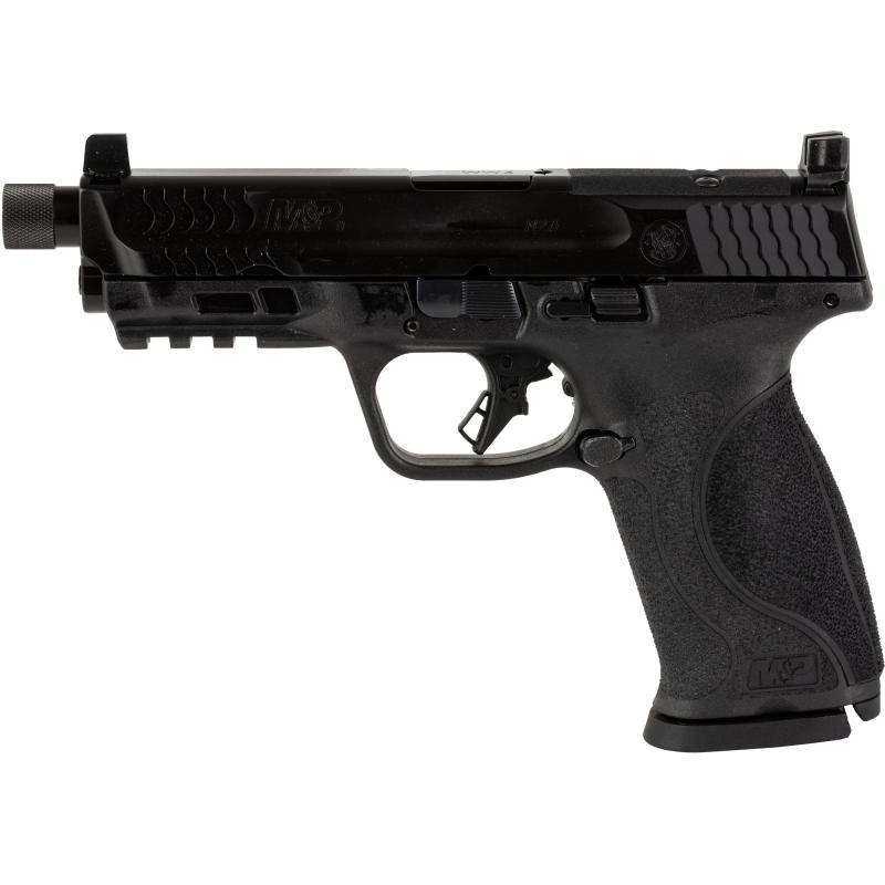 M&P9 M2.0, Striker Fired, Semi-automatic, Polymer Frame Pistol, Full Size, 9MM, 4.625" Threaded Barrel, 1/2x28, Armornite Finish, Black, Optic Height Sights, Optics Ready Slide, No Manual Safety, Flat Face Trigger with Integrated Trigger Safety, 17 Round
