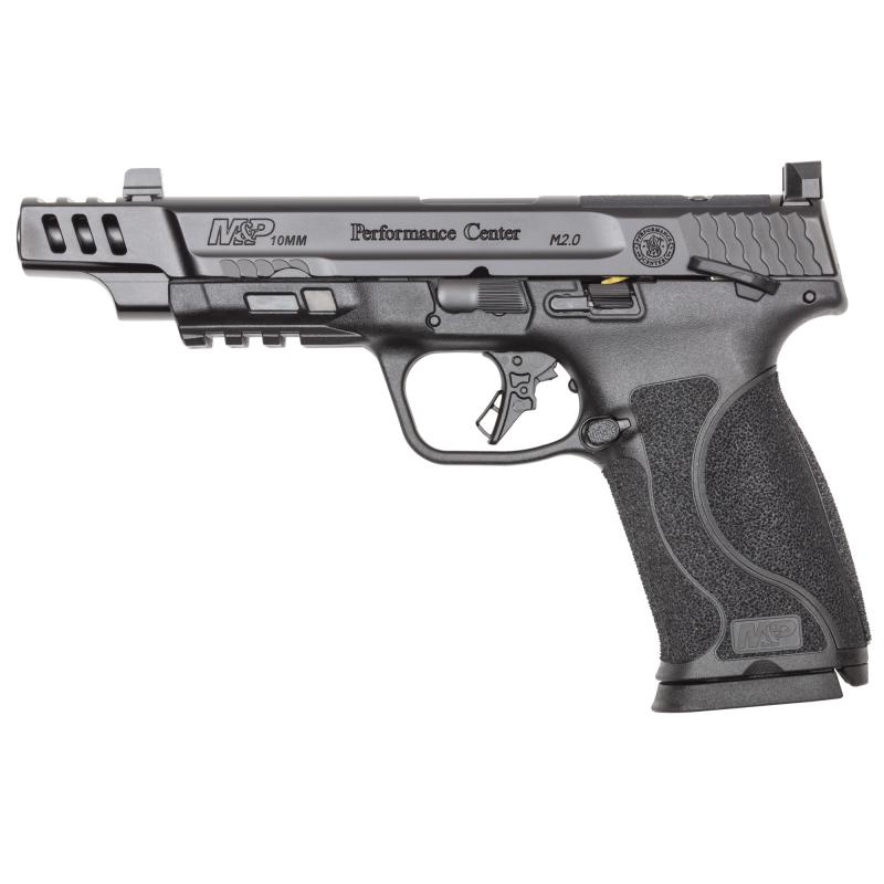 M&P M2.0 Performance Center, Striker Fired, Semi-automatic, Polymer Frame Pistol, Full Size, 10MM, 5.6" Ported Barrel, Armornite Finish, Black, Optic Height Night Sights, Manual Thumb Safety, Optics Ready Slide, 10 Rounds, 2 Magazines 13916