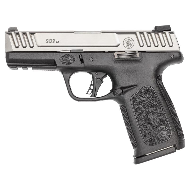 SD9 2.0, Striker Fired, Semi-Automatic, Polymer Frae Pistol, Full Size, 9MM, 4" Barrel, Satin Finish, Silver Slide, Black Frame, White Dot Sights, FFlat Face Trigger, 16 Rounds, 1 Magazine 13931