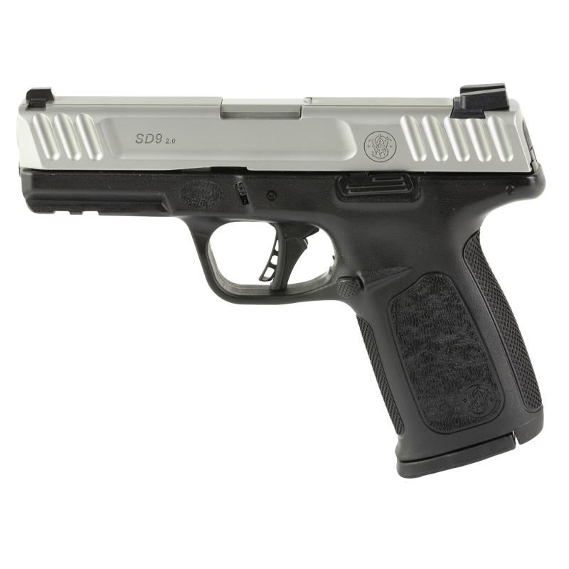 SD9 2.0, Striker Fired, Semi-Automatic, Polymer Frae Pistol, Full Size, 9MM, 4" Barrel, Satin Finish, Silver Slide, Black Frame, White Dot Sights, Flat Face Trigger, 10 Rounds, 1 Magazine 13935
