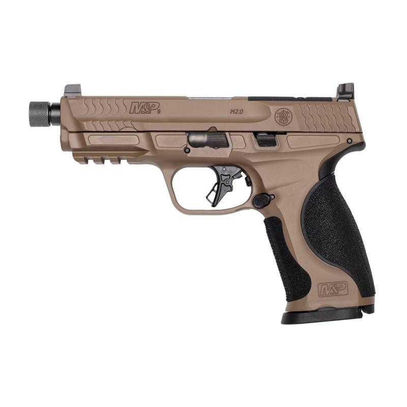 M&P9 M2.0 Metal, Striker Fired, Semi-automatic, Aluminum Frame Pistol, Compact, 9MM, 4.625" Threaded Barrel, Cerakote Finish, Flat Dark Earth, Optic Height Sights, No Manual Safety, Interchangeable GripInserts, Optics Ready, 17 Rounds, 2 Magazines 14163