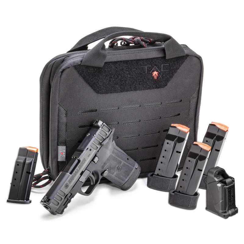 Equalizer, Range Kit, Semi-automatic Pistol, Single Action Internal Hammer, Micro Compact, 9MM, 3.675" Barrel, Armornite Finish, Black, Optics Ready, Thumb Safety, 3 Dot Sights, 5 Magazines, (1)-10 Round, (1)-13 Round & (1)-15 Round, Includes Tac-Six Tac