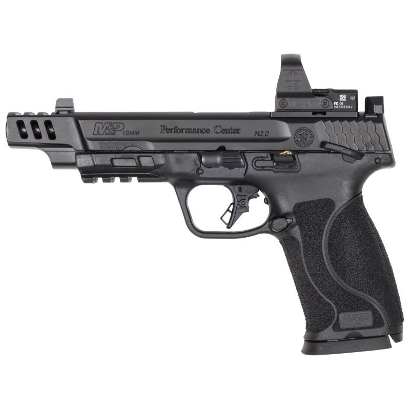M&P M2.0, Striker Fired, Semi-Automatic, Polymer Frame Pistol, Full Size, 10MM, 5.6" Ported Barrel, Armonite Finish, Black, Tritium Front and Rear Night Sights, Flat Face Trigger, 15 Rounds, 2 Magazines, Includes Mounted Leupold Deltapoint Pro Red Dot 14
