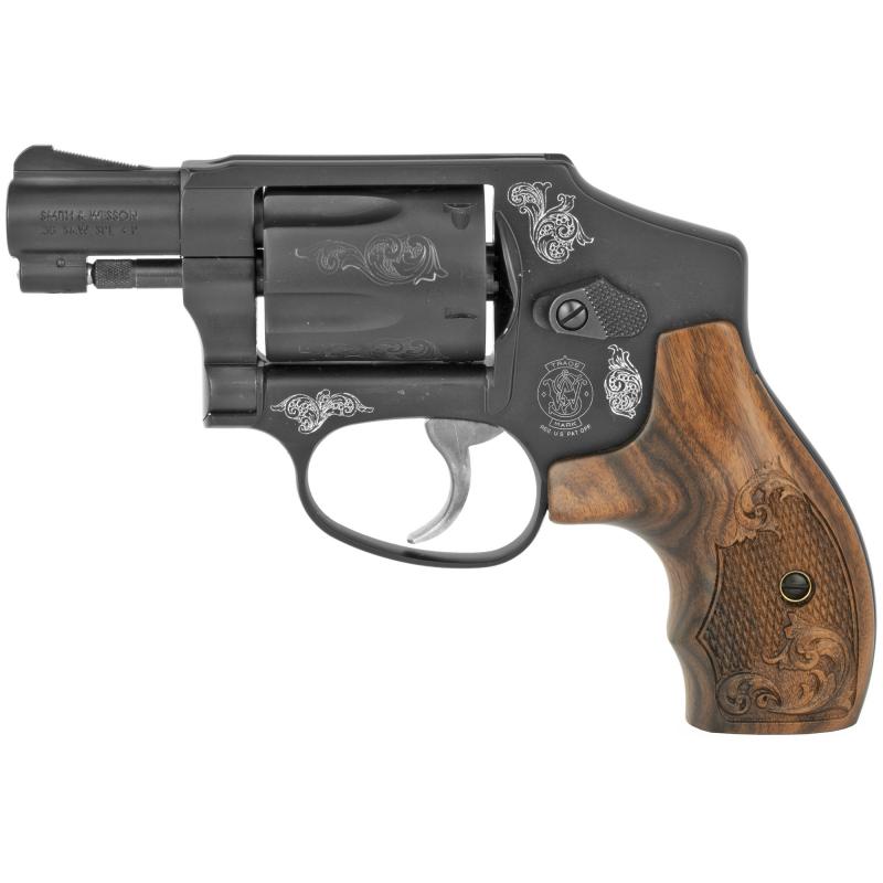 Model 442, Small Frame, 38 Special, 1.875" Barrel, Aluminum Frame, Blue Finish, Wood Grips, Fixed Sights, 5Rd, Engraved 150785