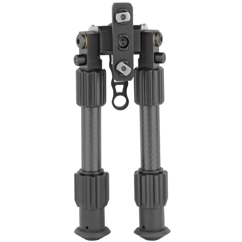 Tac-Pod Carbon Pro Bi-Pod, Carbon Fiber and Aluminum Construction w/ Rubber Feet, Pivoting Base and Rotating Design Allows For Ease Shooting Angle Adjustment, 6-9 Inch Leg Length, Includes Interchangeable M-Lok And Keymod Fittings For Installing To Slott