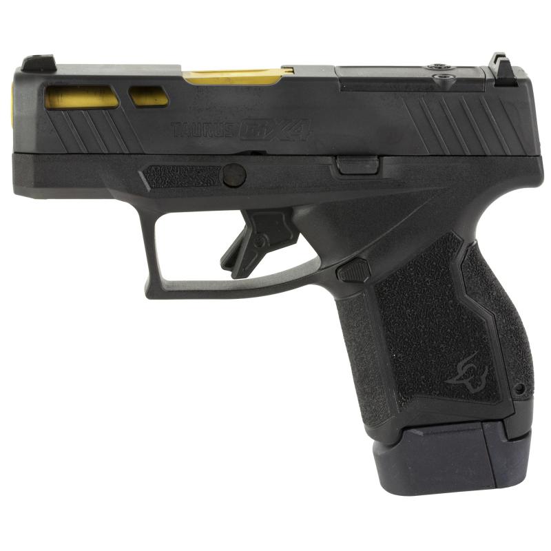 GX4 Race, Striker Fired, Semi-automatic, Polymer Frame Pistol, Micro-Compact, 9MM, 3" Barrel, Gold, Matte Finish, Black, Fixed Steel Front Sight, Drift-Adjustable Steel Rear Sight w/ Serrated Ramp, Optic Ready, Ported Slide, (1)-11 and (1)-13 Round Magaz
