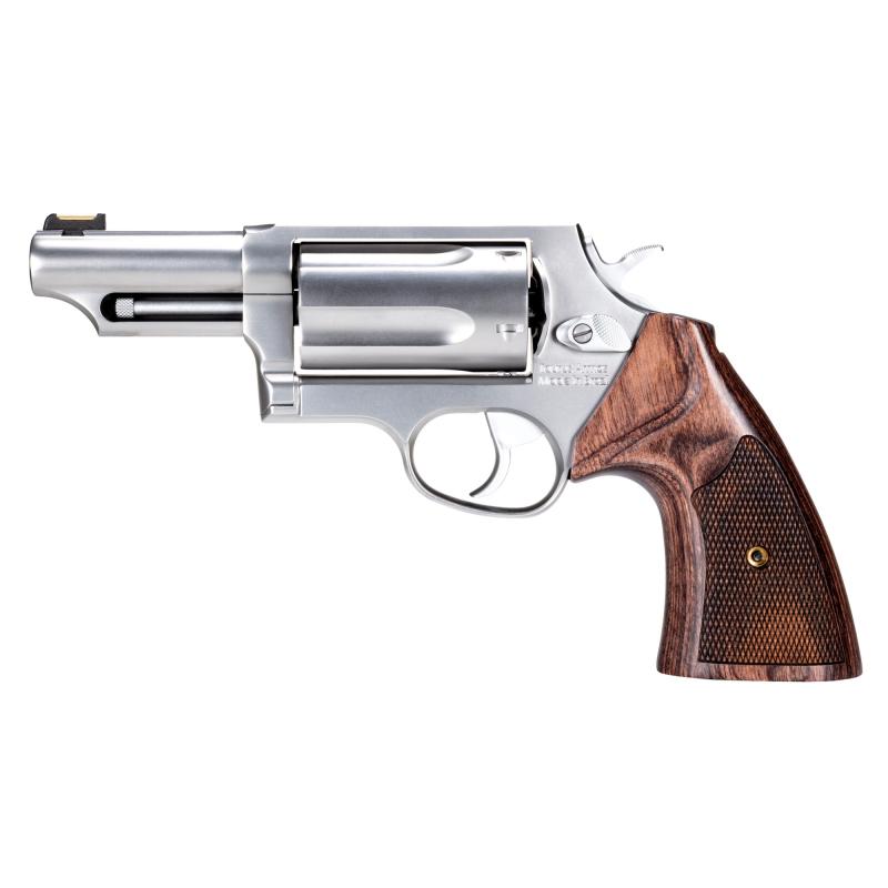 Judge Executive,  Double Action, Metal Frame Revolver, Large Frame, 410 Gauge/45LC, 3" Barrel, Stainless Steel, Matte Finish, Silver, Rubber Grips, Fiber Optic Front Sight, 5 Rounds 2-441EX039