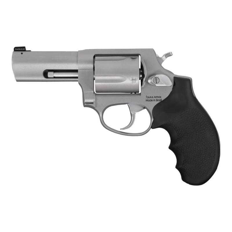 Defender 605, Double Action/Single Action, Steel Framed Revolver, 357 Magnum, 3" Stainless Steel Barrel, Stainless Steel Finish, Silver, Black Hogue Rubber Grips, Front Night Sight, 5 Rounds 2-60539NS