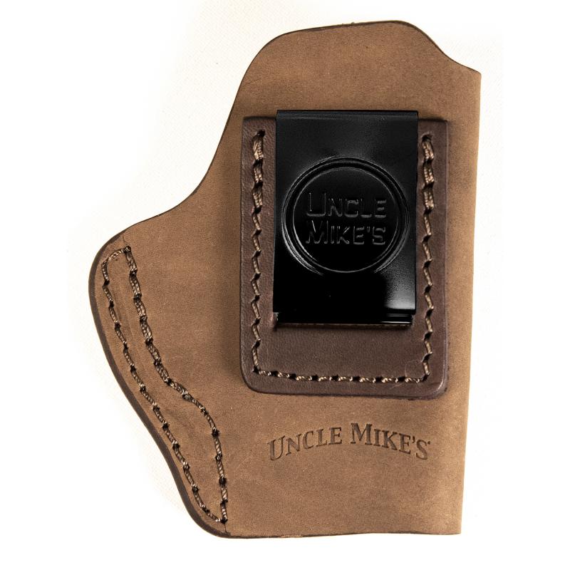 Uncle Mikes Inside Waistband Leather Holster, Size 1, Fits Most Small Frame Autos (CZ 2075/Kahr PM9/Ruger 380/ Walther PPK), Leather, Metal Clip, Ambidextrous, Brown UM-IWB-1-BRW-R