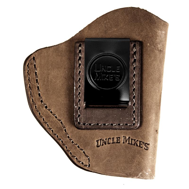 Uncle Mikes Inside Waistband Leather Holster, Size 2 , Fits Most Small Frame Revolvers (Ruger LCR/S&W J Frames/Taurus 85/856), Leather, Metal Clip, Ambidextrous, Brown UM-IWB-2-BRW-R