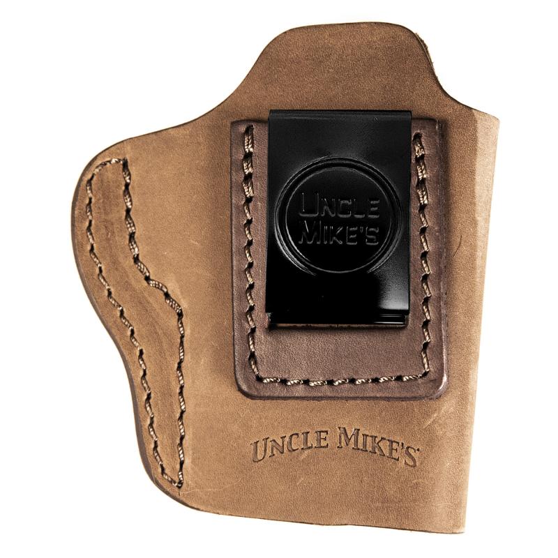 Uncle Mikes Inside Waistband Leather Holster, Size 3, Fits Most Medium Frame Autos (3" 1911/Bersa Thunder/Glock 42/43/Sig 365/Hellcat/Taurus Gx4), Leather, Metal Clip, Ambidextrous, Brown UM-IWB-3-BRW-R