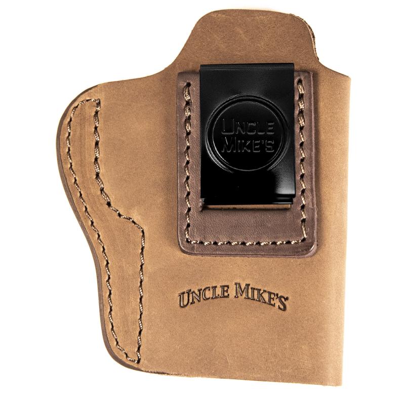 Uncle Mikes Inside Waistband Leather Holster, Size 4, Fits Most Large Frame Autos (CZ 75/ Glock 17/19/22/27/27/30/Sig P226/Springfield XD 9/S&W M&P 9), Leather, Metal Clip, Ambidextrous, Brown UM-IWB-4-BRW-R