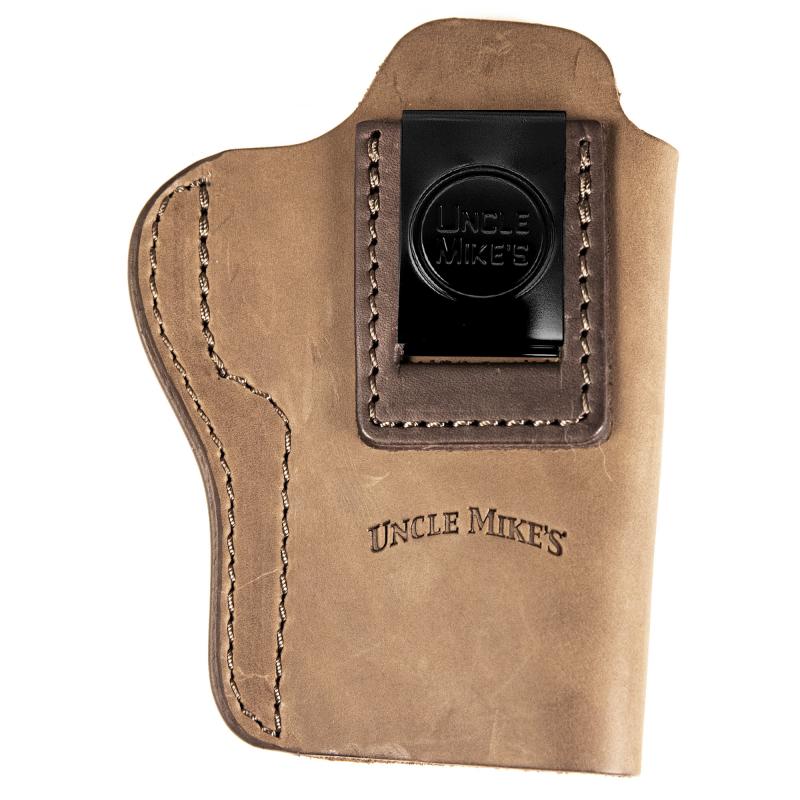 Uncle Mikes Inside Waistband Leather Holster, Size 5, Fits Most Medium/Large Frame Autos (H&K 45c/P2000USPc/VP9sk/Sig P320c/Springfield XDMc), Leather, Metal Clip, Ambidextrous, Brown UMLUM-IWB-5-BRW-R