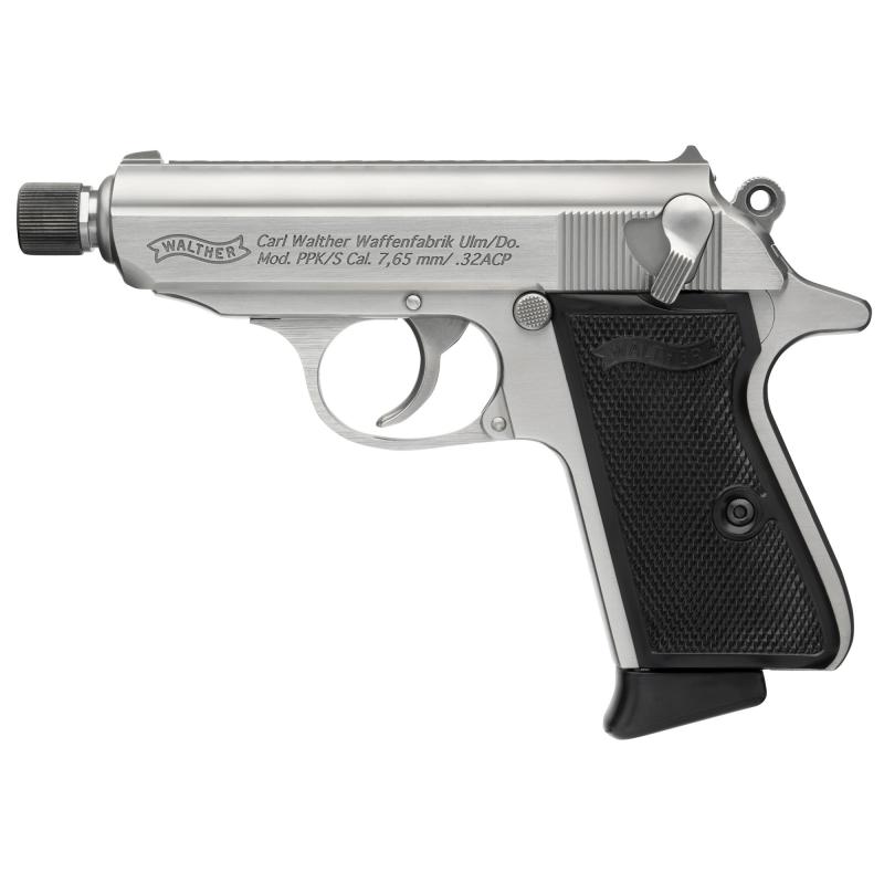 PPK/S SD | 32ACP, 3.3" Threaded Barrel, Steel Construction, Stainless Finish, Fixed Sights, 7 Rounds, 2 Magazines, Semi-automatic, Metal Frame Pistol, Compact