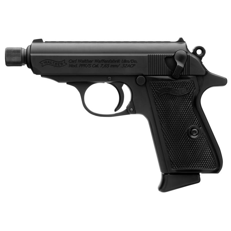 PPK/S SD | 32ACP, 3.3" Threaded Barrel, Steel Construction, Matte Black Finish, Fixed Sights, 7 Rounds, 2 Magazines, Semi-automatic, Metal Frame Pistol, Compact,