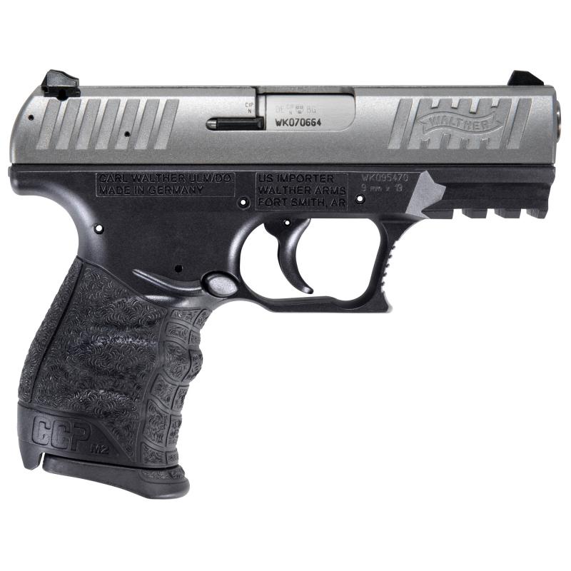 CCP M2+, Striker Fired, Semi-automatic, Polymer Frame Pistol, Compact, 9MM, 3.54", Stainless and Black, Manual Safety, 3 Dot Sights, 8 Rounds, 2 Magazines 5083501