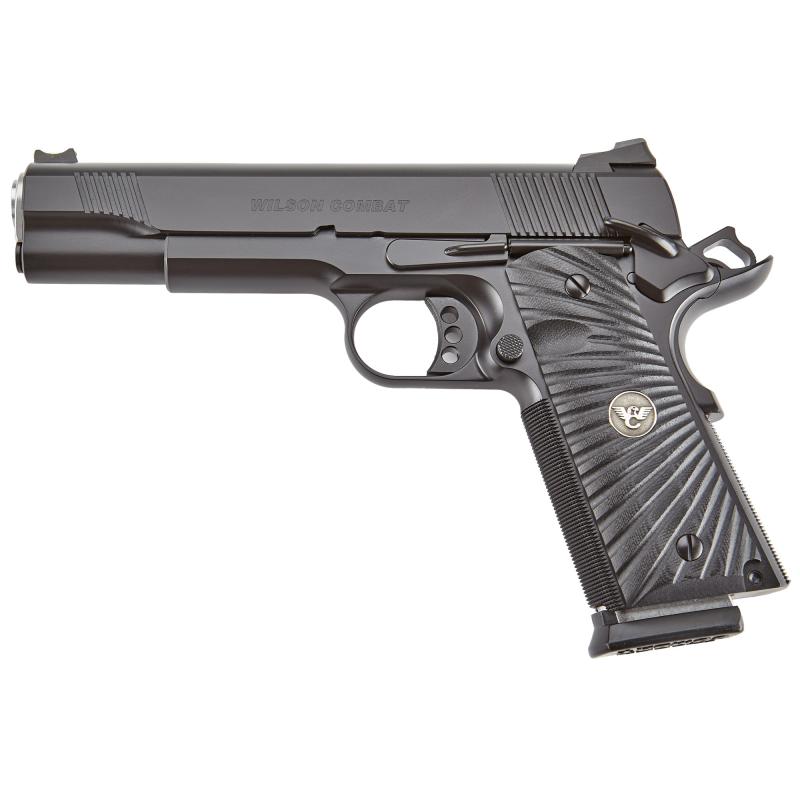 CQB, 1911, Semi-automatic, Metal Frame Pistol, Full Size, 9MM, 5" Barrel, Steel Frame, Armor Tuff Finish, Black, G10 Starburst Grips, Fiber Optic Front Sight and Rear Battlesight, Ambidextrous Thumb Safety, 10 Rounds, (2) 500-9 10-Round Magazines CQB-FS-