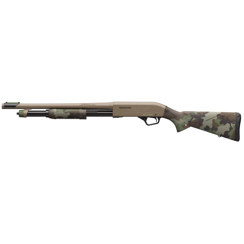 SXP Defender, Pump Action Shotgun, 12 Gauge, 3" Chamber, 18" Barrel, Perma-Cote Finish, Flat Dark Earth, Woodland Furniture, Fiber Optic Front Sight, 5 Rounds 512435395
