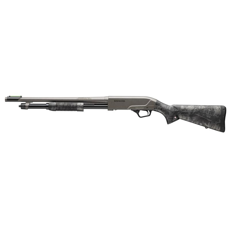 SXP, Hybrid Defender, Pump Action Shotgun, 20 Gauge, 3" Chamber, 18" Barrel, Matte Finish, Gray, Black and Camo Stock, Fiber Optic Front Sight, 5 Rounds 512458695