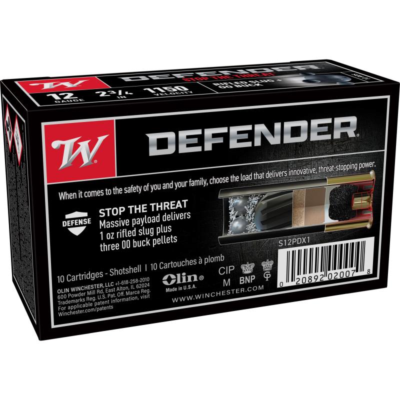 PDX1 Defender Buckshot/Slug Combo 12 Gauge 2.75 Inch Three 00 Buckshot Over 1 Ounce Rifled Slug 10 Per Box