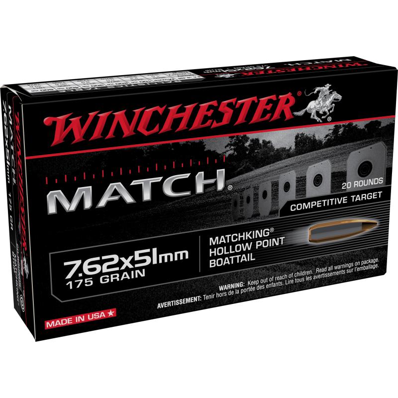 Match, 7.62x51, 175 Grain, Sierra Boat Tail Hollow Point Bullet, 20 Round Box S76251M