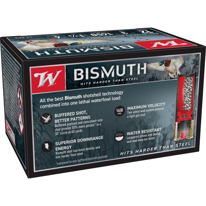 Bismuth, 12 Gauge, 3", #4, 1-3/8oz, Shotshell, 15 Round Box SWB1234XV