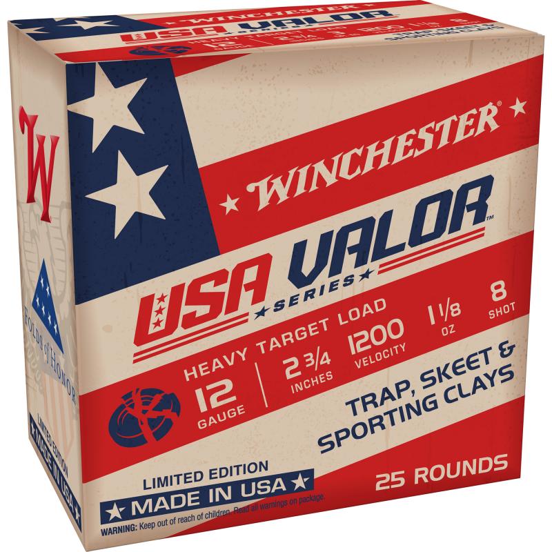 USA VALOR, 12 Gauge, 2.75", #8 Shot, 25 Round Box USAV128