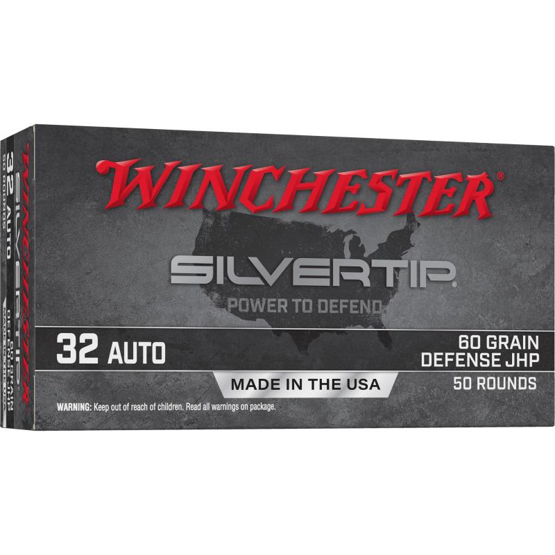 SILVERTIP, 32 Auto, 60 Grain, Jacketed Hollow Point, 50 Round Box W32AST