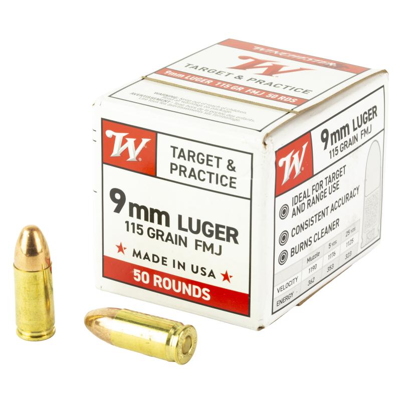USA WHITE BOX, 9mm, 115 Grain, Full Metal Jacket, 50 Rounds Box W9MM50