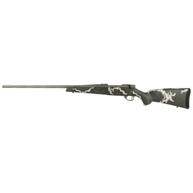 Vanguard, Talon, Bolt Action Rifle, 30-06 Springfield, 26" Fluted Barrel, Muzzle Brake, Cerakote Finish, Graphite Black, Peak 44 Blacktooth Carbon Fiber Stock, Green and White Spinge Pattern, 4 Rounds, Hinged Floorplate Bottom Metal VTE306SR6B