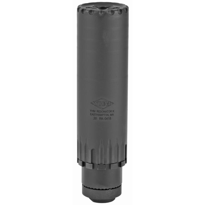 Resonator K Suppressor, 30 Caliber, Rifle Suppressor, 5.56" Long, 1.5625" Diameter, Black Finish, Includes QD Mount/Muzzle Braker (YHM-4302-MB-24A), 5/8"-24 YHM-2150-MB-24