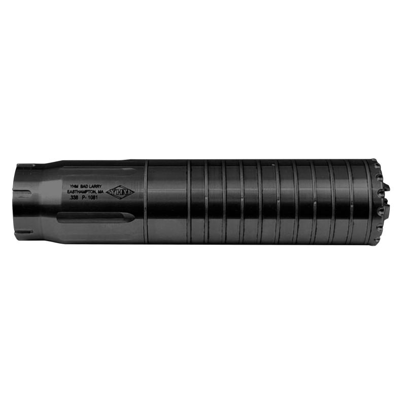 Bad Larry, Suppressor, 338 Caliber, 1.375x24 Mounting Hub, 17-4PH Stainless Steel Construction, Cerakote Finish, Black, Includes 5/8x24 Direct Thread Adapter YHM-2338-24