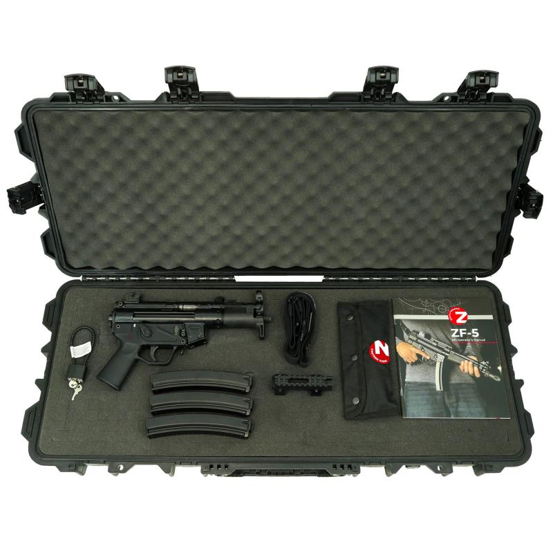 ZF-5T, Semi-automatic Pistol, Polymer Frame, 9MM, 5" 1/2x28 Threaded Barrel, Matte Finish, Black, Adjustable Diopter Sights, Manual Ambidextrous Thumb Safety, QD Sling Swivel Rear, 30 Rounds, Includes 3 Mags, 2 Point Sling, Hard Carry Case ZF5T000009BK