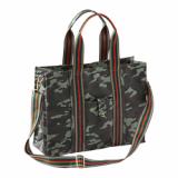 Cross Body Style Purse, Black/Green/Brown Camo Pattern with Stripes, Universal Fit Holster Included BDP-043