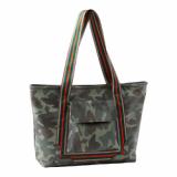 Tote Style Purse, Black/Green/Brown Camo Pattern with Stripes, Universal Fit Holster Included BDP-049