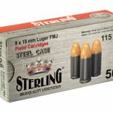 Steel Case, 9MM, 115 Grain, Full Metal Jacket, 50 Round Box AM8189