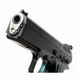 Shadow 2 ACCU, 2023X, Single Action, Semi-automatic, Metal Frame Pistol, 9MM, 4.89" Barrel, CZ Custom ACCU Bushing, Polycoat Finish, Black, Adjustable Rear Sight & Fiber Optic Front, Blue Aluminum Grips, 17 Rounds, 2 Magazines 91039