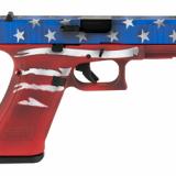 45, Striker Fired, Semi-automatic, Polymer Frame Pistol, Compact, 9MM, 4.02" Barrel, Glock Marksman Barrel, nDLC Finish, No Finger Grooves, Fixed Sights, 17 Rounds, 3 Magazines, Front Serrations, Ambidextrous Slide Stop Lever, Flared Mag Well, Red, White
