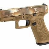 45 MOS, Striker Fired, Semi-automatic, Polymer Frame Pistol, Compact, 9MM, 4.02" Barrel, Glock Marksman Barrel, FDE Multicam Slide With FDE Frame, No Finger Grooves, Fixed Sights, Modular Optic System, 17 Rounds, 3 Magazines, Front Serrations, Ambidextro