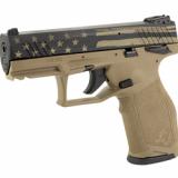TX22, Striker Fired, Semi-automatic, Polymer Frame Pistol, Full Size, 22 LR, 4.1" Threaded Barrel, Flat Dark Earth Frame, Cerakote Finish, US Flag Distressed on Slide, Adjustable Sights, Manual Thumb Safety, 16 Rounds, 2 Magazines 1-TX22141-USD