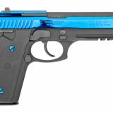 PT92, Full Size, 9MM, 5" Barrel, Alloy Frame, Polished PVD Blue Slide, Hogue Soft Overmold Rubber Grips, 2 Magazines, 17Rd 1-920151-PVD1