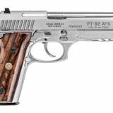PT92, 9MM, 5" Barrel, Stainless Frame, Brazilian Walnut Wood Grips, Drift Adjustable Rear Sight, 2 Magazines, 17Rd 1-920159-17OW
