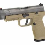WHISTLE TIP, Semi-automatic, Striker Fired, Full Size, 9MM, 4.7", Black, Tan, 17Rd, 2 Magazines, Custom Gun Armor, Fiber Optic Front Sight, Polymer, DLC SIG-WCP320F-9TATC