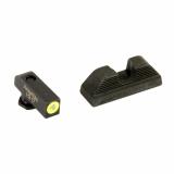 Protector, Sight, Fits Glock 42 and 43, Green Tritium LimeGreenLumi Outline Front Black Serrated Round Notch Rear GL-352