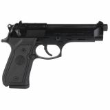 92FS, DA/SA, Full Size, 9MM, 4.9" Barrel, Alloy Frame, Blue Finish, Plastic Grips, 3 Dot Sights, Ambidextrous Safety, 2 Magazines, 15Rd J92F300M